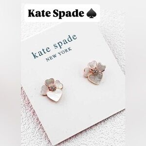 Kate Spade Floral Heart Stud Earrings in White and Gold